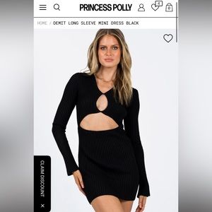 DEMIT LONG SLEEVE MINI DRESS BLACK Princess Polly
